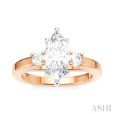 1/4 Ctw Tri-Mount Marquise Shape Center Round Cut Diamond Semi-Mount Engagement Ring in 14K Rose and White Gold